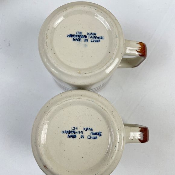 Vintage Set of 2 Chi Kiang Otagiri Striped Stoneware Pottery Coffee Mugs 8 oz - Picture 6 of 6